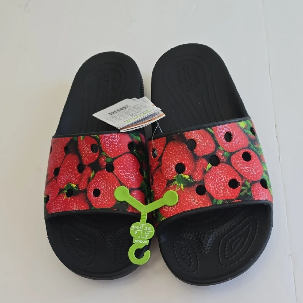 NWT Crocs Men's Classic Hyperreal Strawberry Slides Size 12